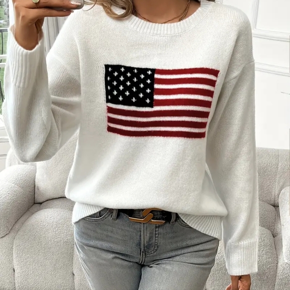 Crisp White American Flag Sweater - Picture 3 of 5